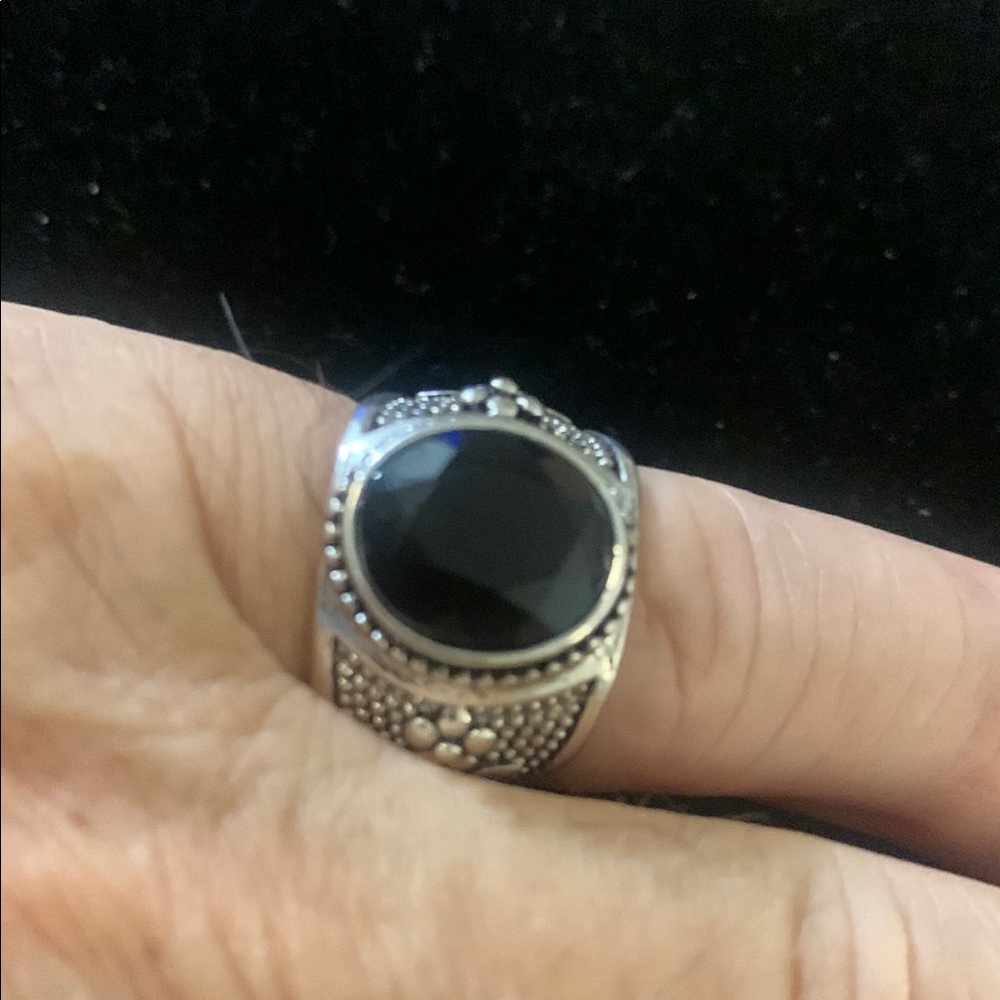 Elegant Black Stone Silver Ring Bogo